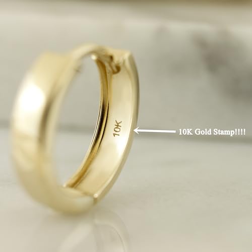 10K Solid Gold Huggie Hoop Earrings, Minimalist Real Gold Hoop Earrings, Simple Everyday Huggie Hoops - Serena Sparkles (10mm Hoops)