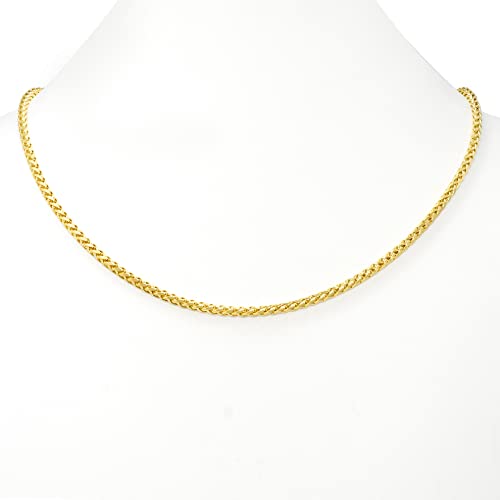 Nuragold 14k Real Yellow Gold 2.5mm Palm Wheat Spiga Round Chain Necklace - 20"