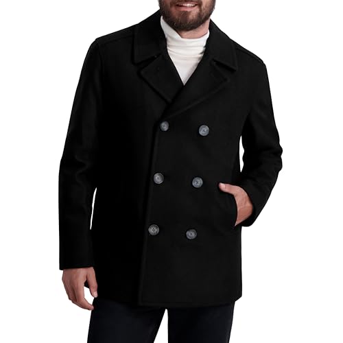 Nautica Men's Wool Blend Peacoat – Double-Breasted Winter Coat, Regular, Big & Tall Sizes, Black, Large