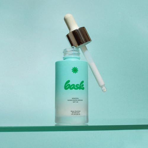 Bask SPF 30 Mineral Face Sunscreen Serum - Fragrance Free, Reef Safe, Broad Spectrum UVA/UVB Protection, Dermatologist Recommended, Hydrating, Lightweight & Fast-Absorbing, 1 oz