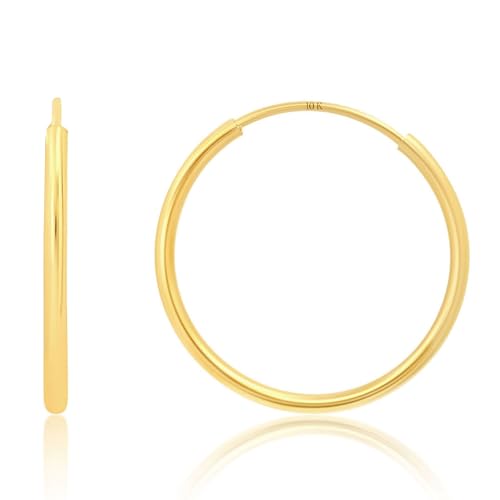 MAX + STONE Solid 10K Gold Hoop Earrings for Women | 1mm Tube, Flex Continuous 16mm (0.6 Inch) Diameter Small