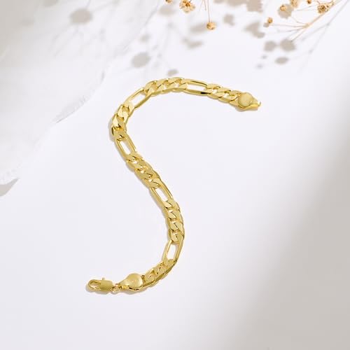 AHSIWC 14K Gold Bracelets for Women & Men Trendy Dainty 7mm Figaro Bracelet for Men Hypoallergenic Gold Chain Bracelet for Women Jewelry Gifts