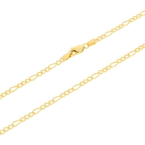 Nuragold 14k Real Yellow Gold Figaro Link 2.75mm Chain Necklace (16"-30") - 24"