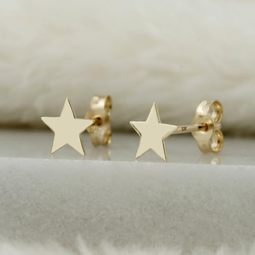 10k Solid Gold Ear Studs, Real Gold Stud Earrings, Dainty Gold Earrings, Minimalist Gold Ear Studs - Serena Sparkles (Star)