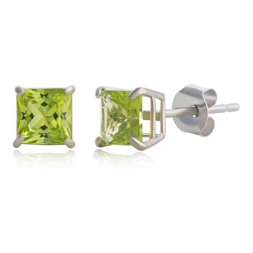 MAX + STONE 10k White Gold 5mm Princess Cut August Birthstone Peridot Square Stud Earrings for Women