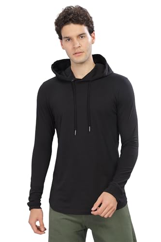 Klizzer Luxury - Long Sleeve 100% Cotton Hoodie T-Shirt for Men Gym Workout Lightweight Muscle Tee Shirt hoodies Summer, Spring and Winter Hoodies Black 2XL