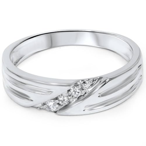 Pompeii Mens Real Diamond 14k White Gold Wedding Ring Band New - Size 10