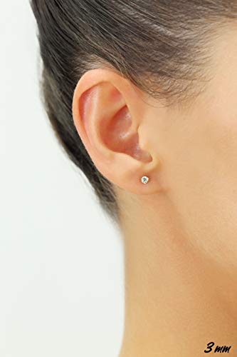 14k Yellow Gold Solitaire Round Cubic Zirconia Stud Earrings Pushbacks 3mm