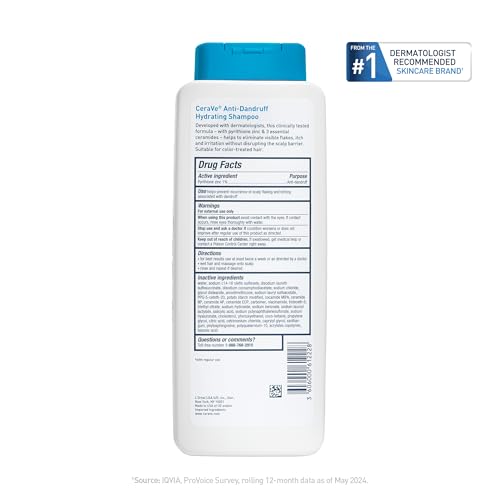 CeraVe Hydrating Anti Dandruff Shampoo, Itchy Scalp Treatment, 12oz