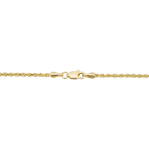 Kooljewelry 14k Yellow Gold Solid 1.7 mm Rope Chain Bracelet (7.5 inch)