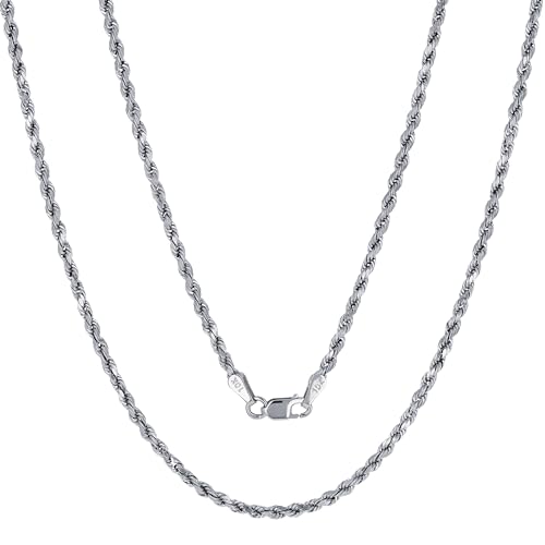 Nuragold 10k Real White Gold 2mm Rope Chain Diamond Cut Necklace (16"-30") - 18"