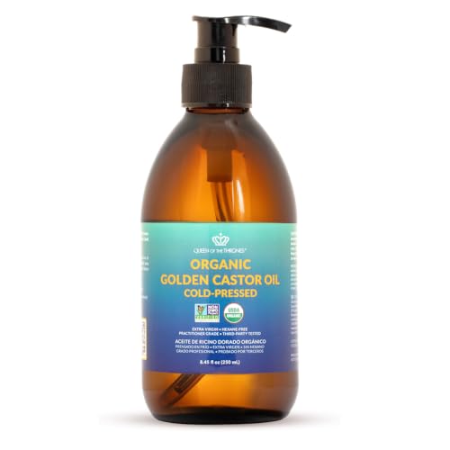 QUEEN OF THE THRONES Organic Golden Castor Oil | 100% Pure for Hair, Skin, Nails, Brows & Lashes | Hexane-Free | USDA Certified [8.4oz (250ml)]