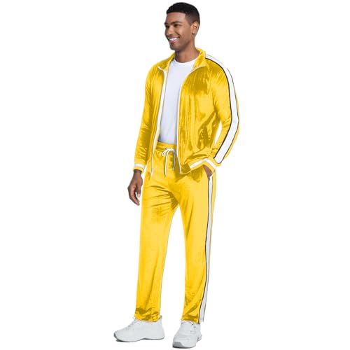 ANOTWENER Men's 2 Piece Tracksuits Velour Sweatsuits Athletic Fit Velvet Outfit Jogging Full Zip Jacket Pants Set Yellow JW-41345-M