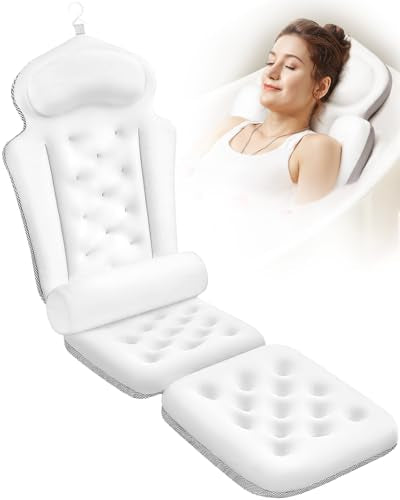 Full Body Bath Pillow for Tub, Thick Bathtub Cushion Mat with Neck, Back & Lumbar Support - Luxury Spa Bathroom Accessories, White