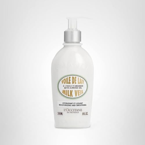 L'OCCITANE Almond Milk Veil Lotion, Lightweight Body Milk with Oil, Hydrates, Softens & Smooths Dry Skin, Fast-Absorbing Moisturizer, Scented, 8 Fl Oz