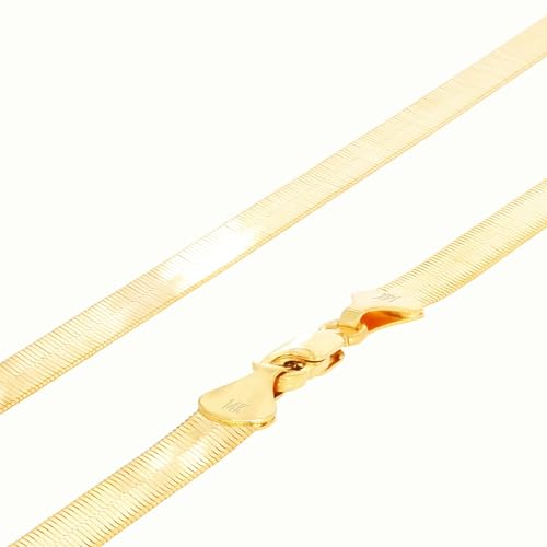 Nuragold 14k Real Yellow Gold Herringbone 6mm Chain Flexible Necklace - 16"