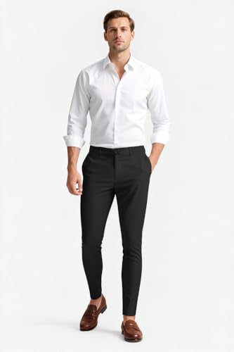 GINGTTO Mens Dress Pants Slim Fit Stretch Chino Pants Men Black Twill Chinos 32Wx30L