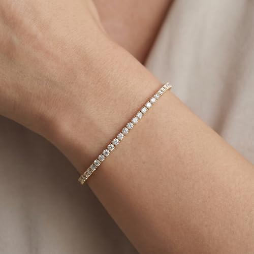 Pompeii 14k Yellow Gold 3 ct Round Cut Diamond Tennis Bracelet 7"