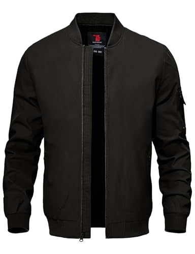TBMPOY Men's Black Lightweight Bomber Jackets Light Windbreaker Casual Stylish Fall Golf Dress Business Varsity Black M