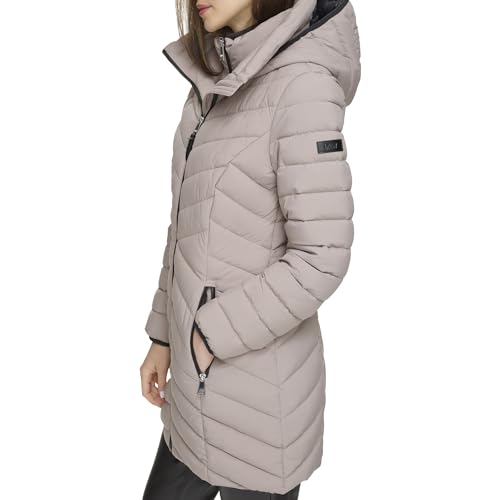 DKNY Women's Hooded Long Puffer Jacket, Thistle