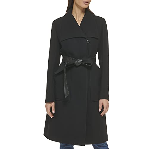 Cole Haan Women's Belted Coat Wool with Cuff Details, Black, 4