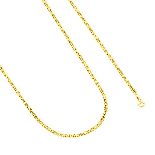 Nuragold 10k Real Yellow Gold Double Cuban Link 3mm Curb Chain Necklace - 18"