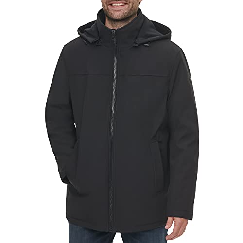 Calvin Klein Men's Rip Stop Hooded Jacket With Inner Fleece Bib, Deep Black, Medium