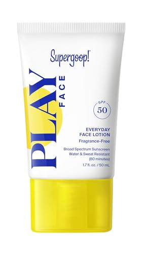 Supergoop! PLAY Everyday Face Lotion SPF 50 - Lightweight, Non-Greasy Formula - Natural Finish - Fragrance Free - Water & Sweat Resistant - All Skin Types - 1.7 fl oz