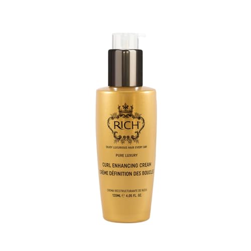 RICH Pure Luxury Curl Defining Cream for Curly & Wavy Hair - Controls Frizz and Add Natural Bounces - Enrich with Argan Oil, Coconut Oil & Hydrolyzed Wheat Protein - 4.05 Oz.