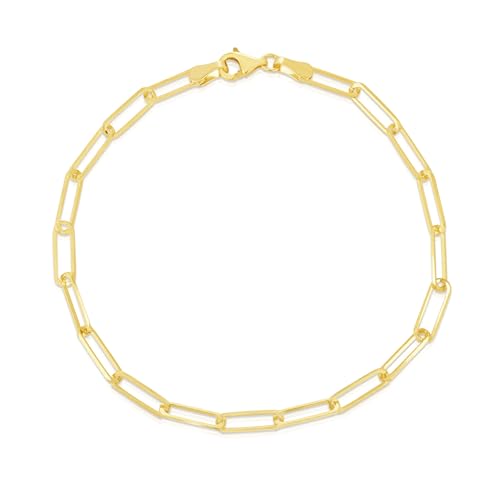 Floreo 14k Yellow Gold 2.5mm Solid Paperclip Link Chain Bracelet 7 Inch