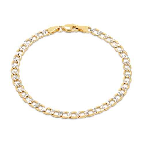 Nuragold 14k Real Yellow Gold Cuban Curb 4.5mm Pave Dia-Cut Chain Bracelet - 7"