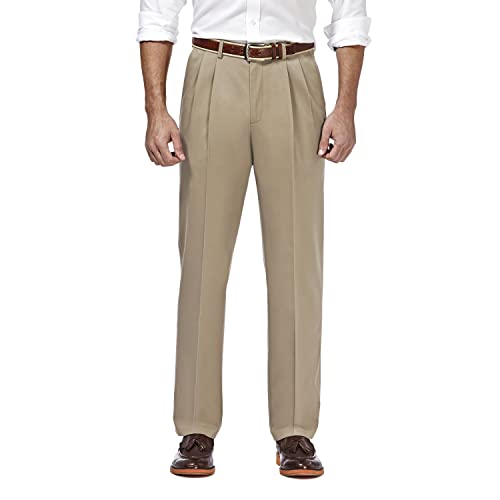 Haggar Men's Premium No Iron Khaki Classic Fit Pleat Front Casual Pant (Regular and Big & Tall Sizes), 42W x 30L