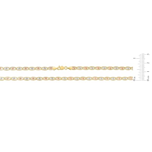 Floreo 14k Tri-Color Gold 3.5mm Solid Diamond Cut Valentino Chain Necklace 18 Inch