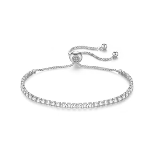 SHINEFLUX Round Moissanite Tennis Bracelet in 10K Gold, Adjustable, Ideal Wedding or Birthday Gift for Her (White, 10K Gold)