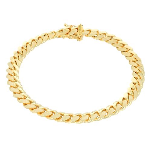 Nuragold 14K Real Yellow Gold Solid Miami Cuban Link Chain Italian Bracelet - 9",7mm
