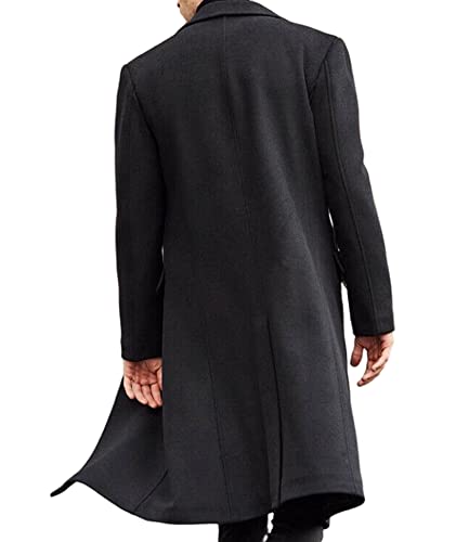 SOMTHRON Men's Casual Trench Coat Slim Fit Notched Collar Long Jacket Overcoat Single Breasted Pea Coat wih Pockets BL-M