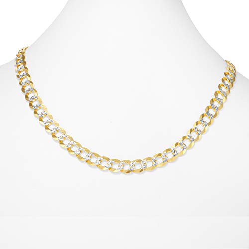 Nuragold 10k Real Yellow Gold Cuban Curb 10mm Solid Pave Chain Necklace - 24"