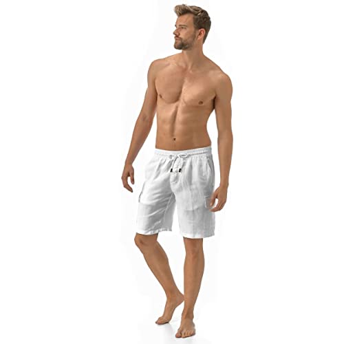 Vilebrequin Men Linen Bermuda Shorts Cargo Pockets, 6XL, White