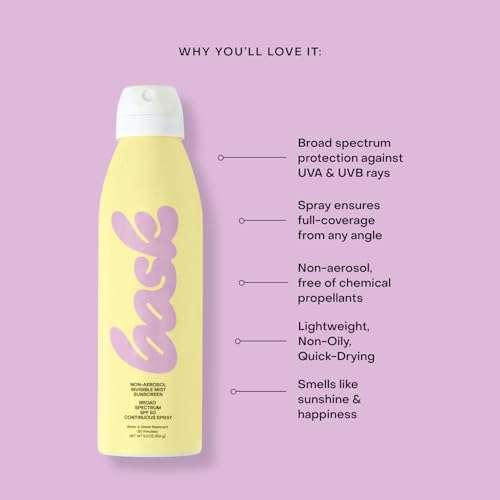 Bask SPF 50 Sunscreen Spray - Non-Aerosol, Broad Spectrum UVA/UVB Protection, Dermatologist Recommended, Moisturizing, Lightweight & Non-Greasy, 5.5 oz