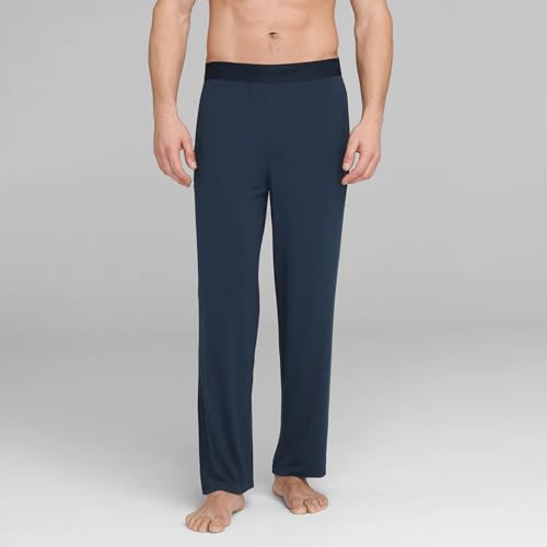 Tommy John Men's Second Skin Pajama Pants, Comfortable Soft with Pockets Sleepwear, Lounge, Yoga, Sweatpants for Men, Elastic Band Pajama Bottoms (Dress Blue, XXL)