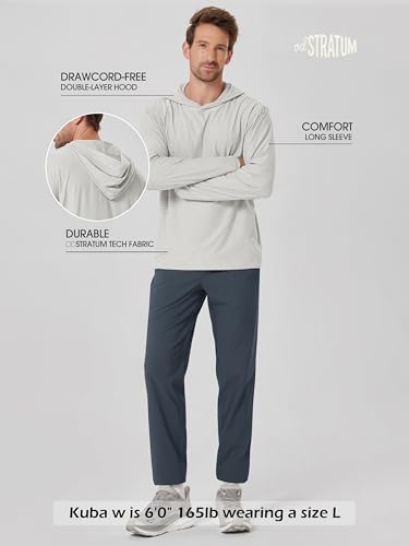 ODODOS Men's Long Sleeve Hoodie - odSTRATUM Tech Performance Pullover - Ultra Soft Moisture Wicking UPF 50+ Top, Salt Heather, Large