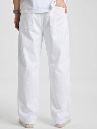JMIERR Mens Denim Baggy Jeans Relaxed Fit Work Pants for Men Outdoor Casual Quiet Luxury Pants, L, White