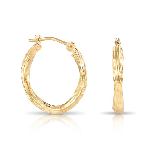 10K Yellow Gold Diamond-Cut Twisted Round Hoop Earrings (16MM (0.65 INCH))