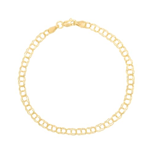 Floreo 14k Yellow Gold or White Gold 3mm Solid Small Double Chino Link Charm Bracelet, 6 Inch or 7 Inch
