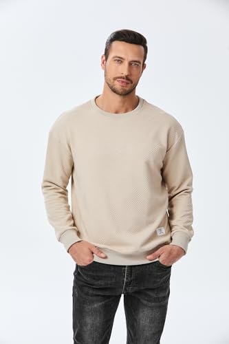 JMIERR Men's Crewneck Sweatshirt Casual Long Sleeve Geometric Texture Sweatshirts Fashion Fall Winter Pullover Shirts, US46(XL), 01 Beige