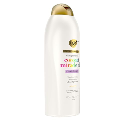 OGX Extra Strength Damage Remedy + Coconut Miracle Oil Conditioner for Dry, Damaged Hair, Hydrating Conditioner Repairs, Softens, & Helps Control Frizz, Formulated without Parabens, 25.4 fl. oz