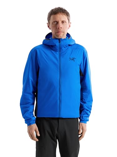 Arc'teryx Atom Hoody Men's | Lightweight Insulated Jacket for Men with Hood | Moisture and Wind Resistance | Fluidity/Black Sapphire, Large