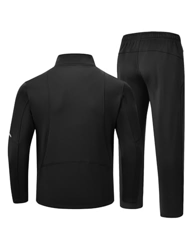 TBMPOY Men's Tracksuits Fleece Lined Sweatsuits 2 Piece Set Outfits Warm up Athletic Sports Casual Full Zip Jogging Suit Black XL