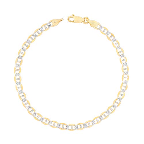 Nuragold 10k Real Yellow Gold Mariner 4mm Chain Anchor Link Pave Bracelet - 8"