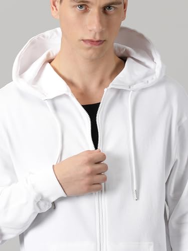 Klizzer Luxury Mens Zip Up Hoodie of Cotton Fleece Heavyweight sweatshirt hoodie (White, XL)
